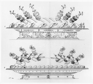 Design for matdekorasjon fra 'L'Art de la Cuisine francaise' av Antoine Careme, utgitt 1833